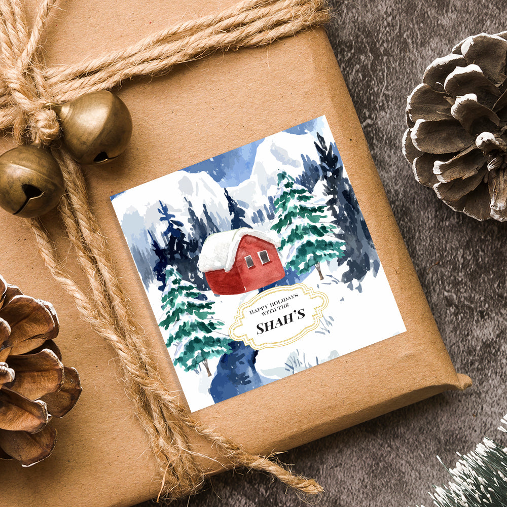 Little Red House Christmas Gift Sticker (Set of 24)