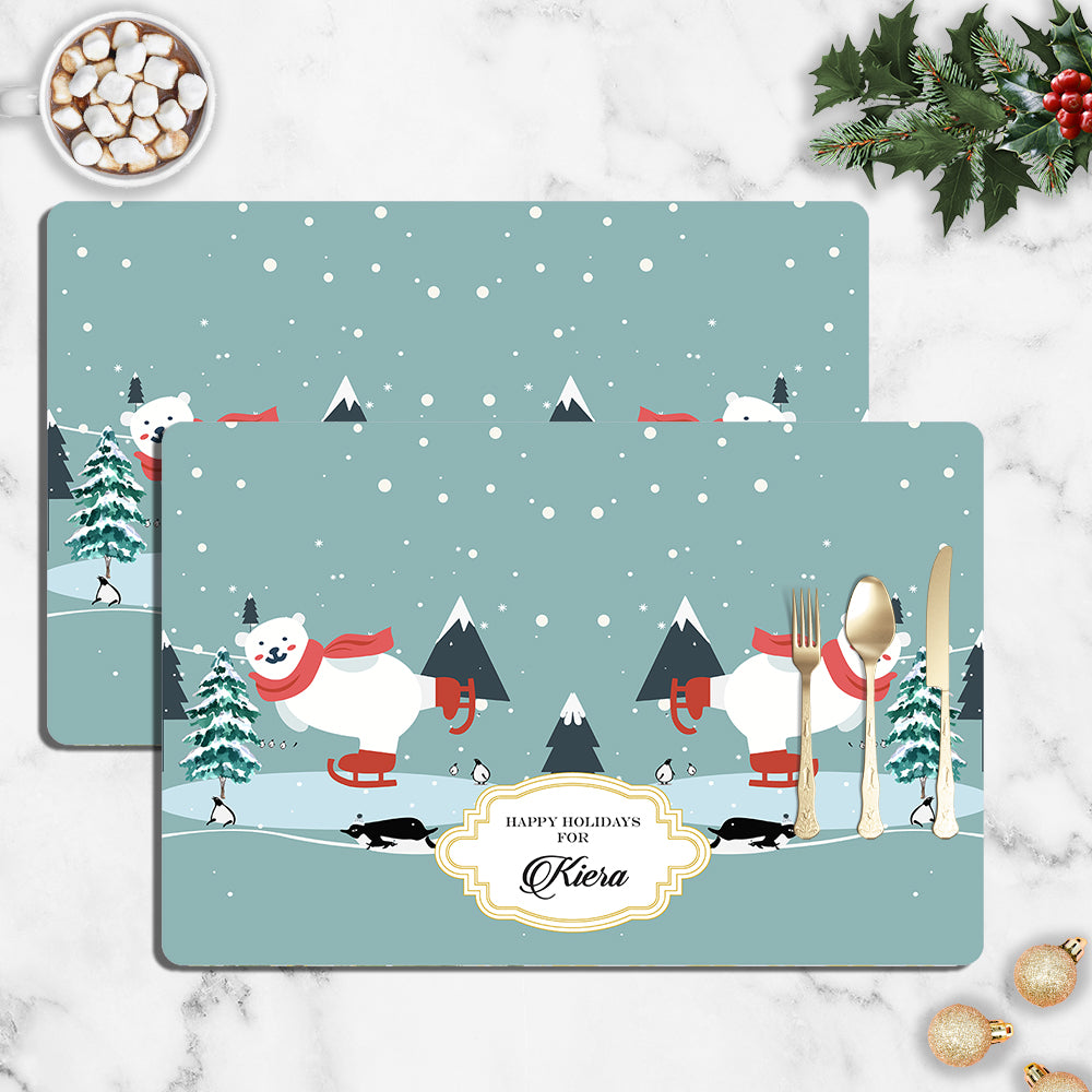 Skiing Polar Bear Christmas Tablemat