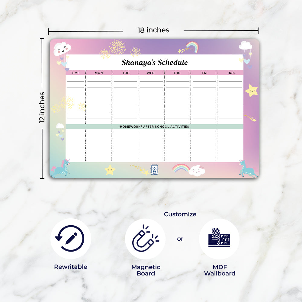 Unicorns & Rainbow Kids Schedule Planner