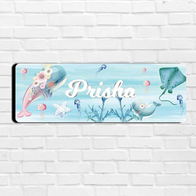 Floral Whales Name Plate (Petite) (kids)