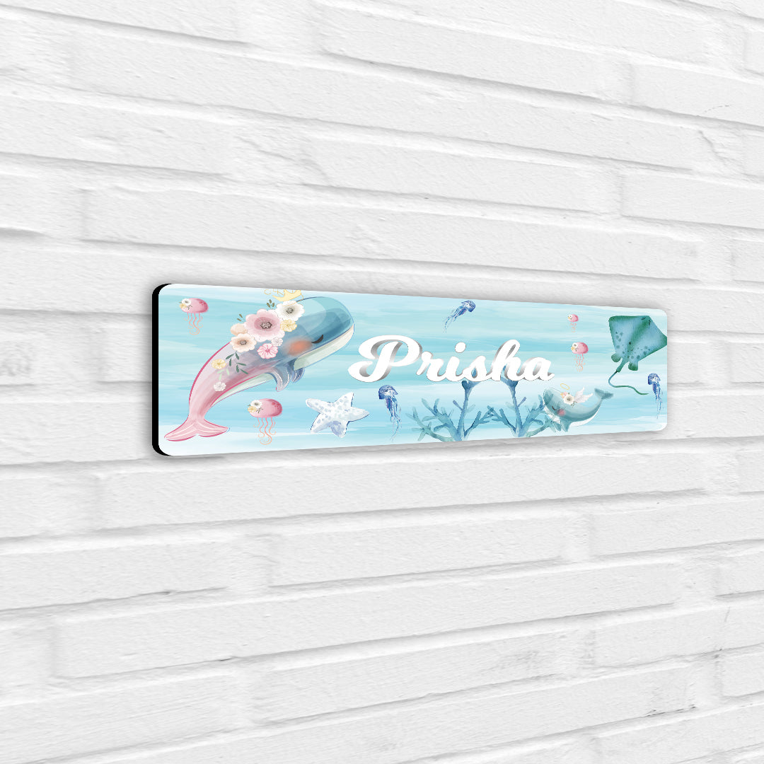 Floral Whales Name Plate (Petite) (kids)