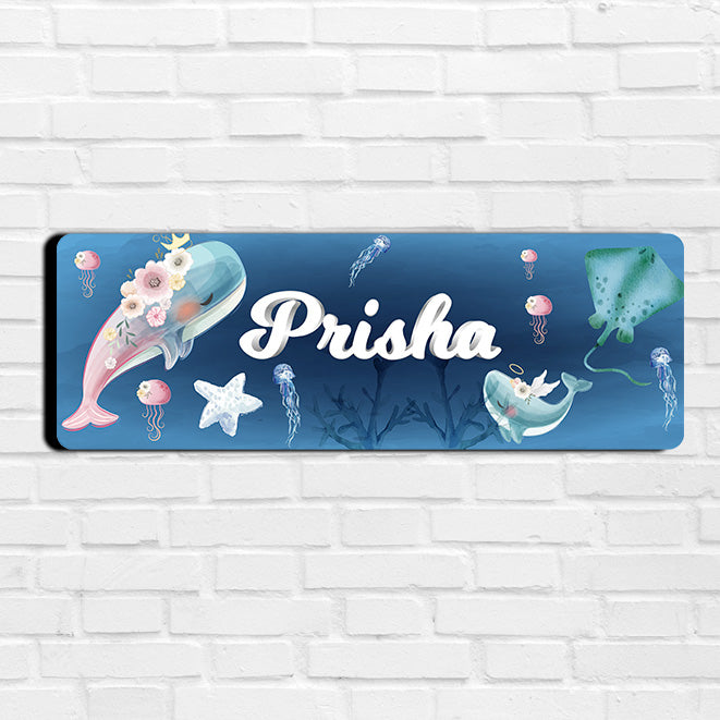 Floral Whales Name Plate (Petite) (kids)