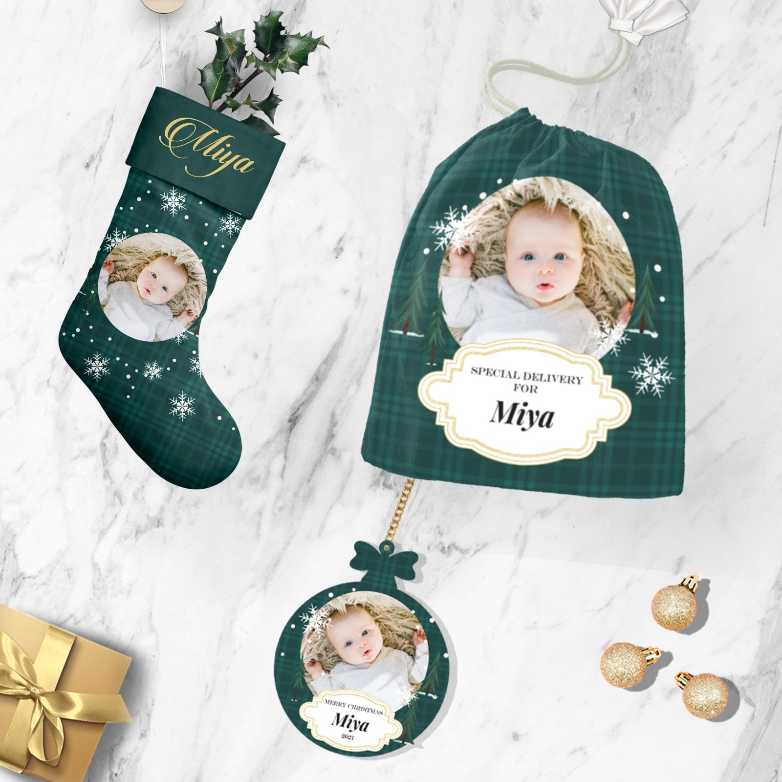 Photo Gift Set - Stocking, Sack, Ornament